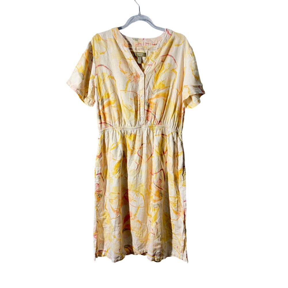 Naturals D&Co Linen Casual Boho Dress Midi Pockets Sz XS